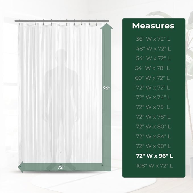 Shower Curtain Liner with Side Suction Cups, Premium PEVA Plastic Shower Liner with 3 Magnets, Waterproof Bathroom Curtain, 72 x 72, Frosted