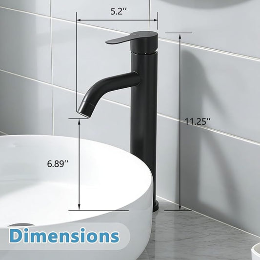 Vessel Sink Faucet Black, Single Handle Single Hole Rv Bathroom Faucet, Tall Lavatory Vanity Sink Faucets with Pop Up Drain and Two 3/8" Hoses