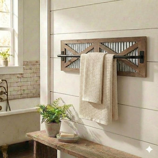 Autumn Alley Farmhouse Rustic Towel Rack Holder - Wood Towel Rack - 24" - Farmhouse Bathroom Hardware for Rustic Bathroom and Country Kitchen Style Décor - Wall Mounted, Western Accessories
