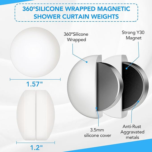 20 Pcs Shower Curtain Weights,Silicone Wrapped Heavy Duty shower curtain magnets,Curtain Weights Heavy Outdoor,Prevent Curtain Liner from Blowing Around, Work for Drapery, Flag, Tablecloth(10 Pairs)