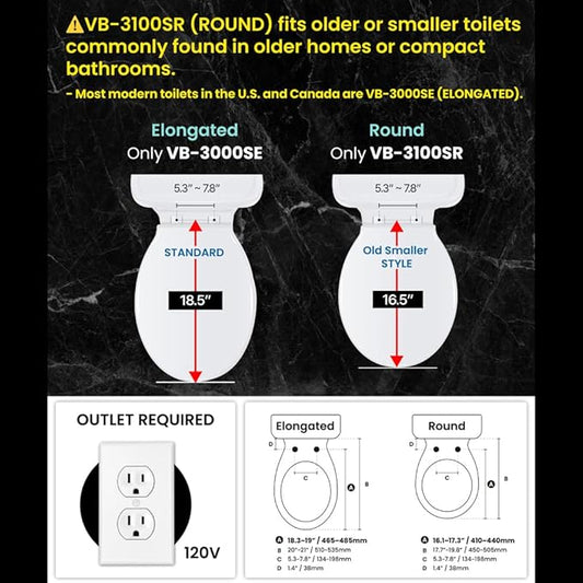 VOVO VB-3100SR Round Bidet Toilet Seat, Warm Water, LED Light, Heated Seat, White, Dryer, Stainless Steel Nozzle, Made in Korea