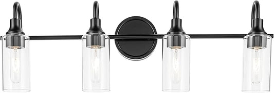 Kichler Kavi 31.5" 4-Light Vanity Light with Clear Glass in Black, Damp Rated, for Bathroom, Powder Room, Over a Mirror, (31.5" W x 10" H), 55212BK