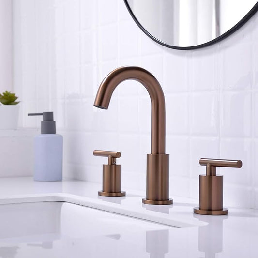 TRUSTMI 8" Widespread Bathroom Faucet Brushed Rose Gold, Swivel Spout | Heavy-Duty Brass Construction, Includes Overflow Drain & cUPC Supply Lines, fits 3-Hole 6–12" Vanity Sinks, Easy to Install