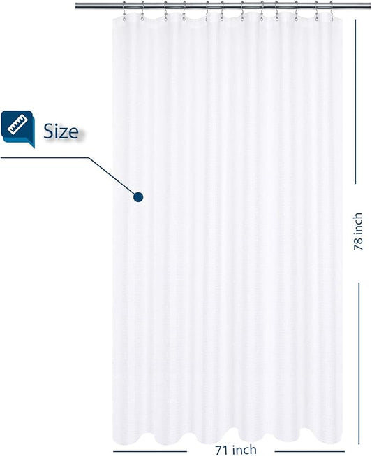 Barossa Design Long Shower Curtain with 78 inch Height, Fabric, Waffle Weave, Hotel Luxury Spa, Water Repellent, Machine Washable, 230 GSM Heavy Duty, White Pique Pattern Decorative Bathroom Curtain