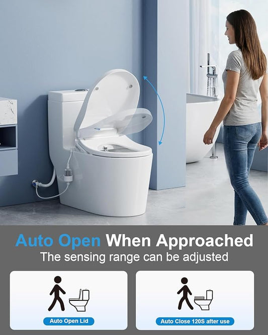 TOTTE Auto Open/Close Lid Bidet Toilet Seat Round, Smart Toilet Seat with Instant Warm Water Heated Bidet Seat & Warm Air Dryer, Multiple Wash Methods, Remote Control, ECO Mode