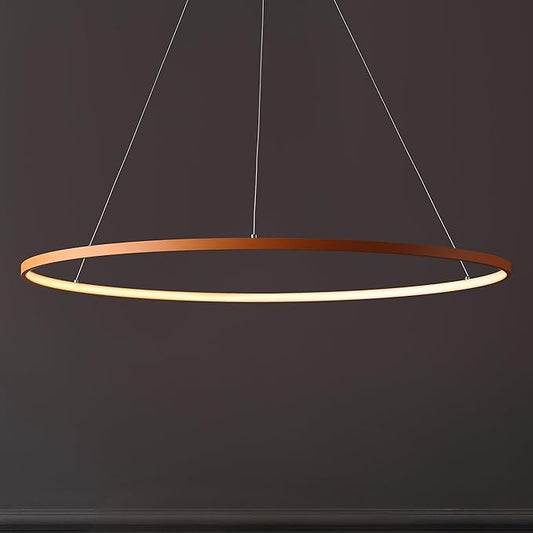 JONATHAN Y 35" Orange Modern Integrated LED Pendant Light, Dimmable Round Hoop Chandelier for Kitchen Island, Dining Room, Adjustable Height Metal Hanging Light (JYL7220G)