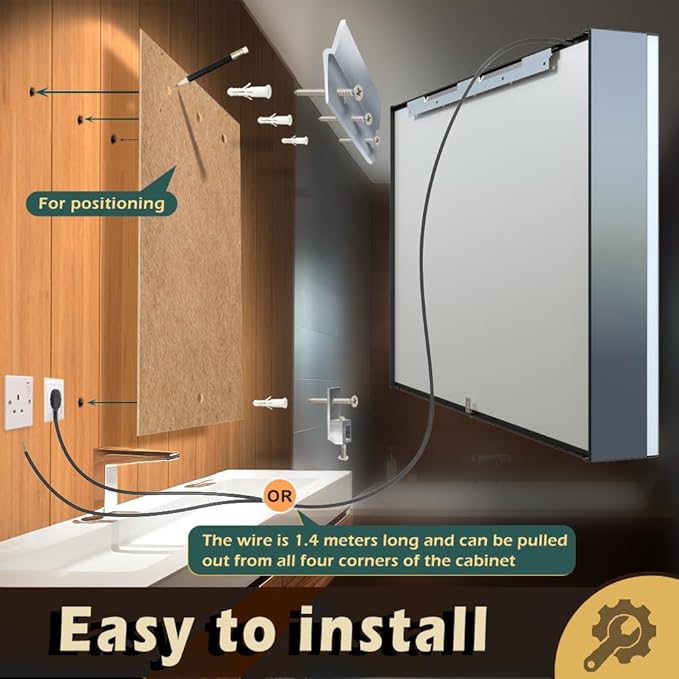 KWW LED Lighted Bathroom Medicine Cabinet with Sockets & USBs, Defogger, Dimmable, 3 Color Light Makeup Mirror, Easy to Install, Wall Mounted Cabinet (3 door-41 * 28)