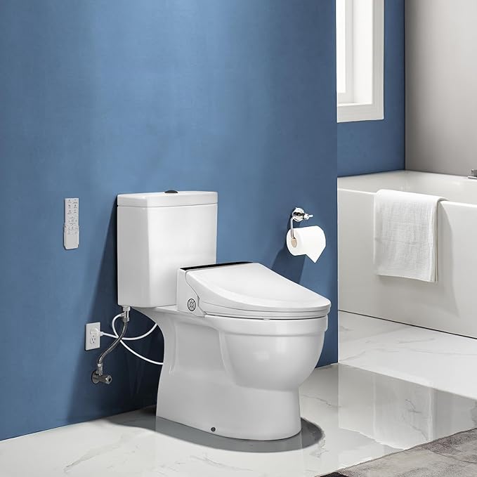 Combier Electric Heated Bidet Toilet Seat Round, Wash Dry Soft Close Remote | Heated Warm Water Spray, Self-Clean Nozzle, Warm Air Drying, Silent Soft Close Lid, Ideal for Home & Hotel Bathroom Use