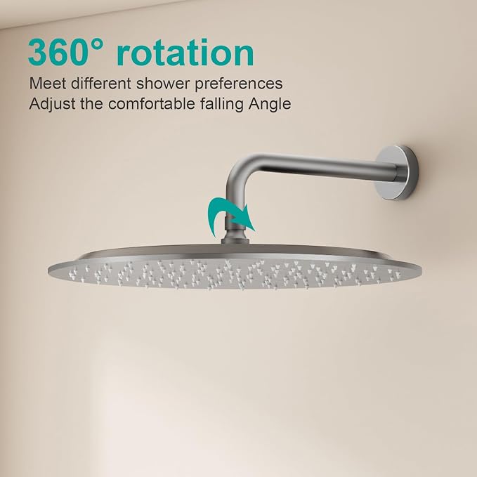 All Metal Rain Shower Head - Heavy Duty Stainless Steel, Easy Install, High Water Flow, Ultra-Thin Modern Design for Bathroom (Brushed Nickel, 16)