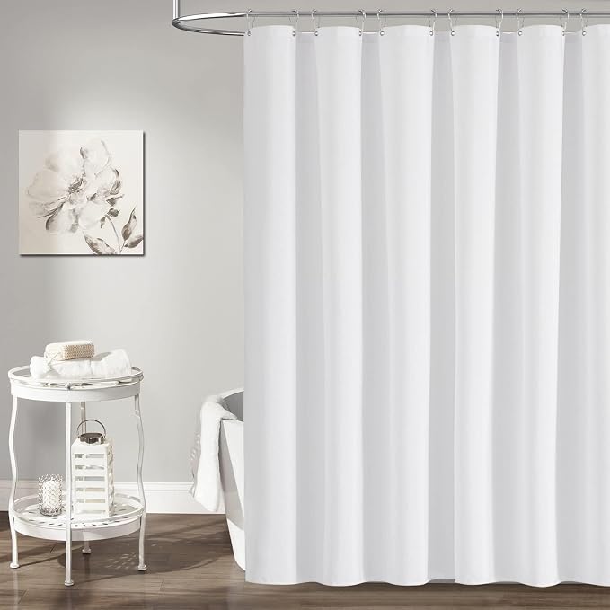 Narrow Long Linen Textured Shower Curtain for Bathroom, 60x84, White | Narrow Long Size, 230GSM Waterproof Polyester, Heavy Duty Cloth, Weighted Hem, 10 Hooks, Modern Hotel Style, Machine Washable