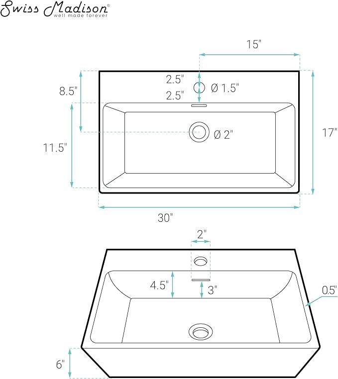Claire 30” Rectangle Wall-Mount Bathroom Sink