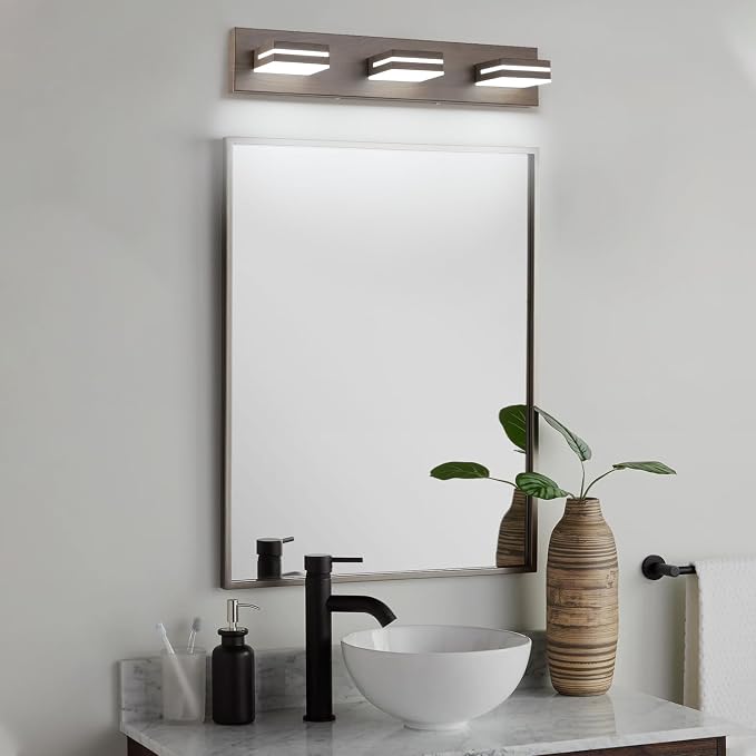 SineRise LED Modern Bathroom Vanity Light Fixtures, Modern Acrylic Bathroom Wall Lighting Fixtures Over Mirror, 3-Light, 24-Inch, Brown, 100%-0% White