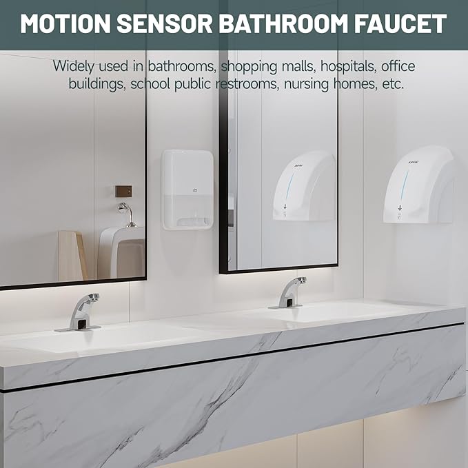 Touchless Bathroom Sink Faucet, Greenspring Motion Automatic Sensor Faucet, Hands Free Vanity Faucets with Hole Cover Plate, Modern Commercial with Control Box and Temperature Mixer, Chrome