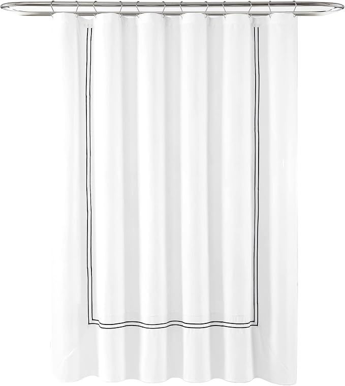 Lush Decor Hotel Collection Shower Curtain Single 72" W x 72" L White & Black - White Shower Curtains for Bathroom - Bathroom Curtain - Modern Decor