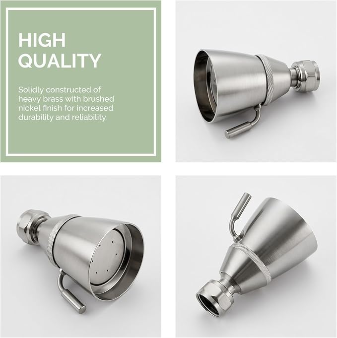 Angle Simple Shower Head High Flow, Brass Shower Sprayer, Brushed Nickel | G 1/2 Thread Type, High Pressure for Quick Rinsing, Swivel Joint & Adjustable Lever for Different Angle and Water Flow
