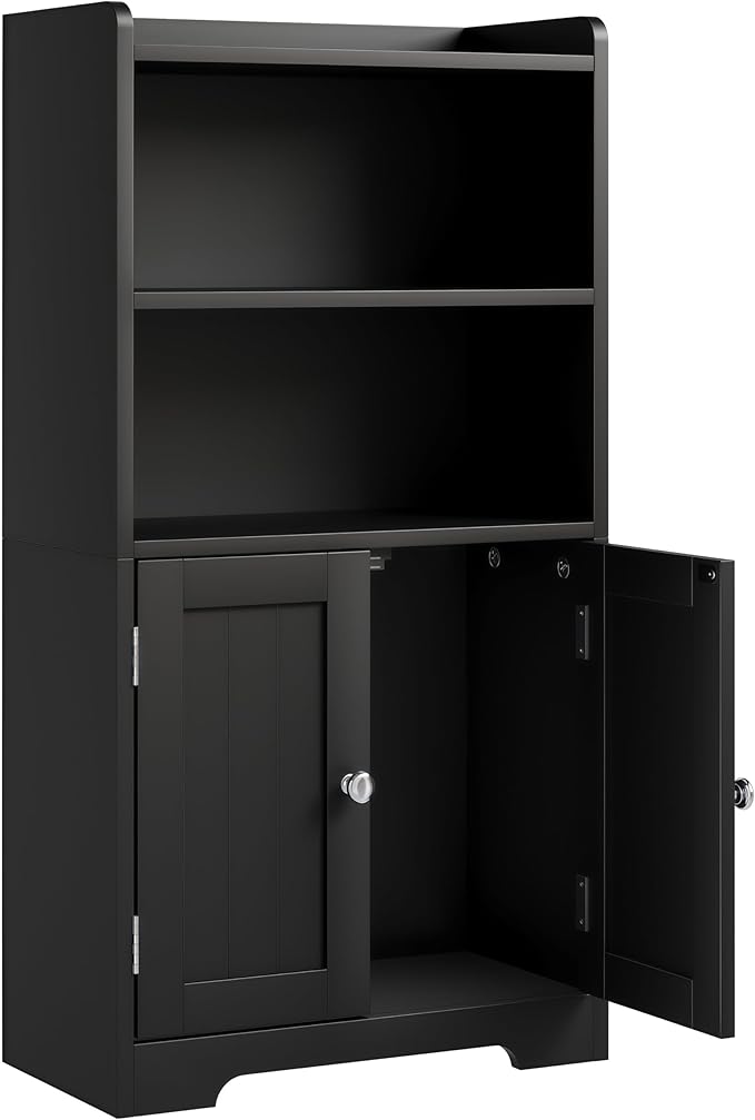 ChooChoo Small Bathroom Storage Cabinet, Narrow Toilet Paper Cabinet with 2 Door and Shelves, Freestanding Bathroom Floor Cabinet and Organizers for Small Spaces, 7.8" D * 15.7" W * 30.7" H, Black