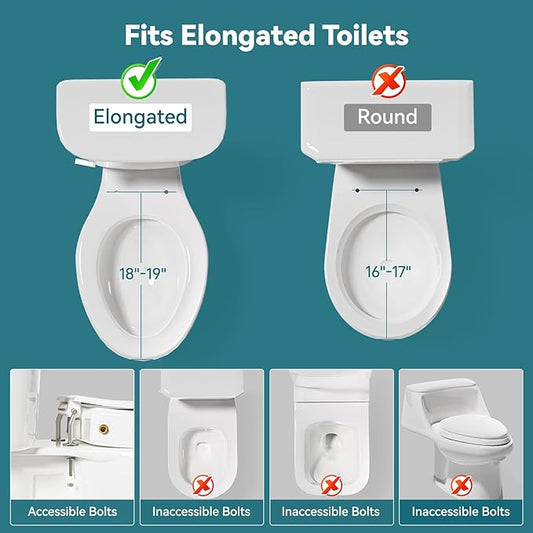 3" Raised Toilet Seat with Bidet - Non-Electric Bidet with Dual Nozzles - Elevated Toilet Risers for Seniors & Limited Mobility - Easy Install & Clean (Elongated)