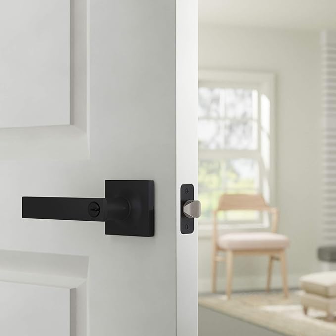 Amazon Basics Contemporary Stamford Entry Door Lever, Easy Installation, Matte Black, 2-Pack