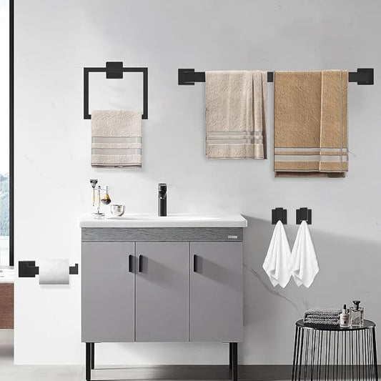 10-Piece Matte Black Bathroom Hardware Accessories Set Including 23.6 Inch Bath Towel Bar, Towel Rings, Bath Toilet Paper Holders, Robe Towel Hooks Set for Bathroom Stainless Steel Wall Mounted