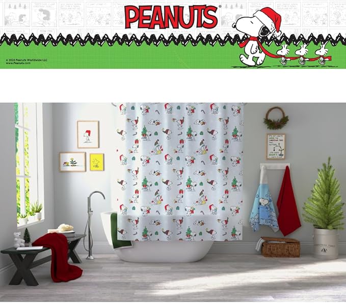 Peanuts Holiday Christmas Bath 13-Piece Shower Curtain Set, 72 x 72 Inch Fabric Curtain with Hooks, Bathroom Decor, Machine Washable, (100% Officially Licensed Product) by Franco Collectibles.