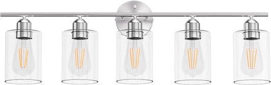 Espird Bathroom Vanity Light Fixtures Brushed Nickel Bathroom Lighting Fixture, 5 Lights Bathroom Light Fixture Over Mirror, Modern Black Vanity Light, Wall Sconces with Glass Shades