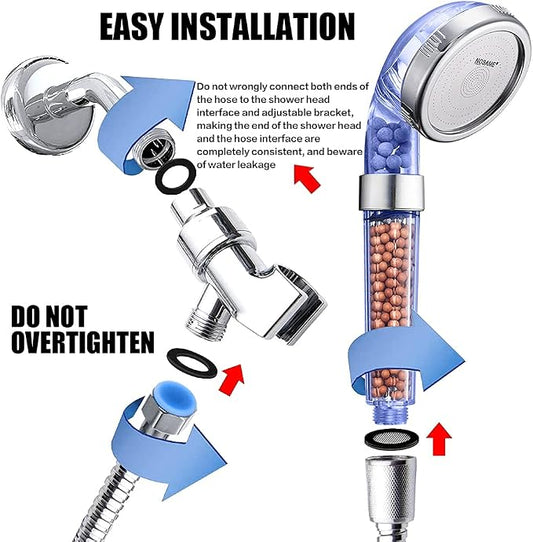 Nosame® Shower Head with Hose and Braket, Filter Filtration High Pressure Water Saving 3 Mode Function Spray Handheld Showerheads for Dry Skin & Hair | Filter Filtration High Pressure Water Saving 3 Mode Function Spray Handheld Showerheads with Hose Ho...