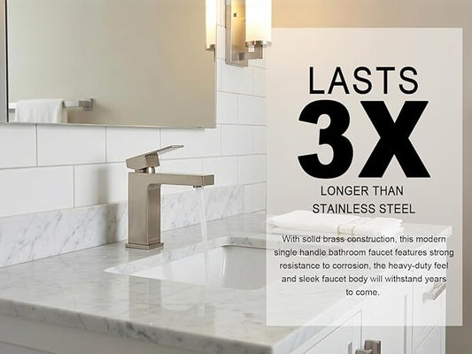 Lava Odoro Single Hole Bathroom Faucet, Brushed Nickel Bathroom Sink Faucet Single Handle Vanity Faucet with Pop up Drain Assembly, Deck Plate Included, BF307-BN