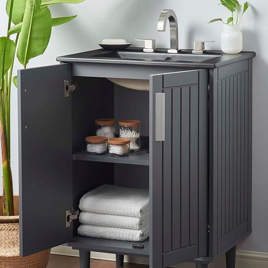 Modway Augusta 24" Bathroom Vanity Cabinet and Ceramic Vessel Sink Basin Combo in Gray Black