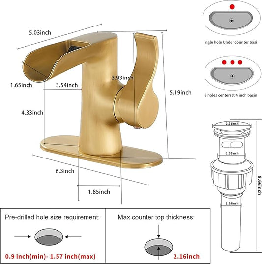 Single Handle Bathroom Faucet Antique Brass WaterfallGGStudy Bathroom Vanity Faucet Black Basin Matching Pop Up Drain with Overflow