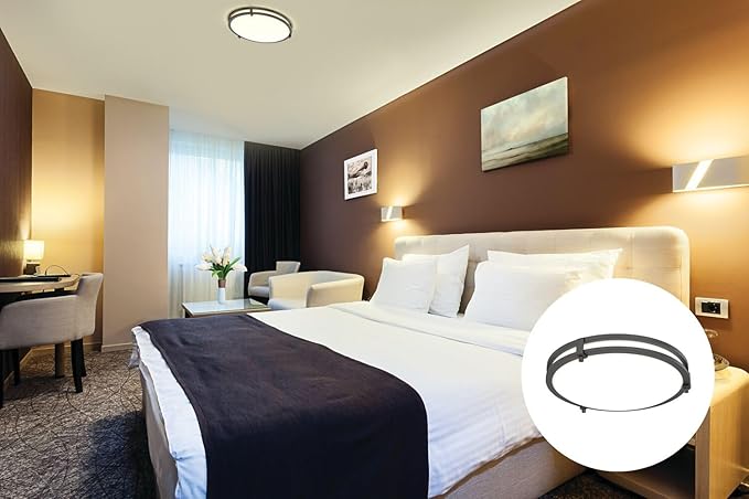 Juno Saturn Flush Mount Ceiling Light with Switchable Color Temperature (2700K-5000K), 16-Inch, Matte Black