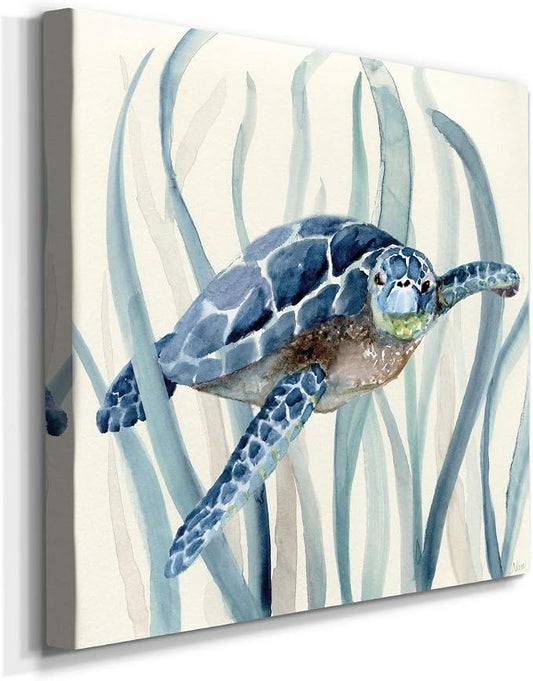 Renditions Gallery Turtle in Seagrass I Wall Art, Premium Gallery Wrapped Canvas Decor, Ready to Hang, 10 in H x 10 in W, Made in America Print (AZS-WC25-17921-R-1010-MK)
