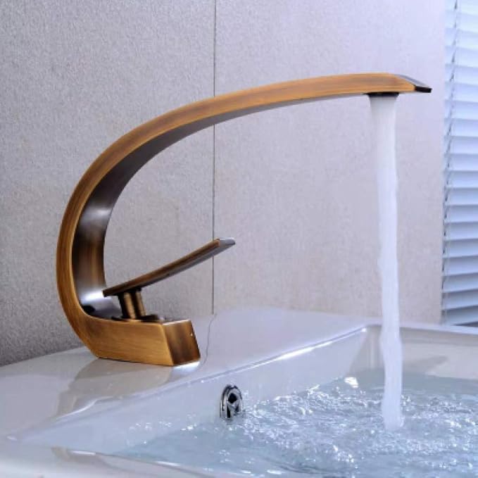 Faucet Gun Grey Bathroom Mixer Tap Black/Gold Wash Basin Faucet Single Hole Hot and Cold Waterfall Fauce White (Antique Bronze China) Faucet