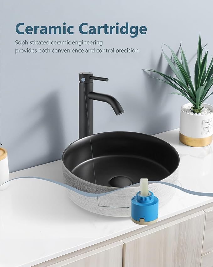 Matte Black Vessel Sink Faucet Bathroom Faucet Tall Stainless Steel Bathroom Sink Faucet Single Handle One Hole Round Body with Pop up Drain Basin Bowl Vanity Lavatory Mixer Tap | Stainless Steel Bathroom Sink Faucet Single Handle One Hole Round Body w...