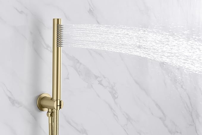 SUMERAIN Bathroom Brushed Gold Rain Shower System with Tub Spout | Tub and Shower Set, Brass Hand Shower, 8" Shower Head, Brass Rough in Valve, Concealed Box Design