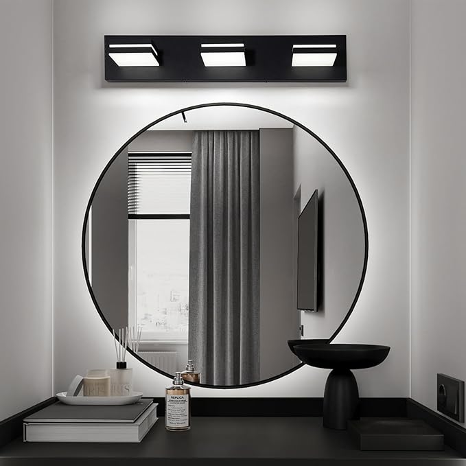 3 Light Bathroom Vanity Light Matte Black Modern 24W LED Dimmable Vanity Light Over Mirror 350° Adjustable Lamp Head Cold White 6000K ETL Listed 22Inch