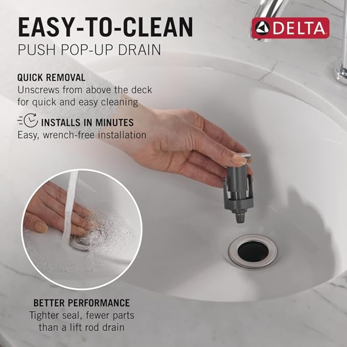 Delta Nicoli Chrome Bathroom Faucet 1 Hole, Single Hole Bathroom Sink Faucet for Vanity, Push-Pop Drain Assembly, Chrome 15849LF