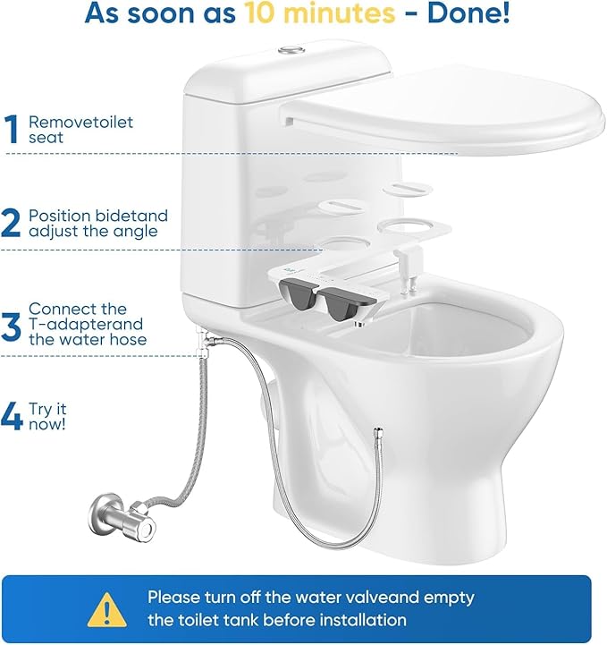 Ultra-Slim 3-in1 Bidet, Self-Cleaning, Posterior&Feminine Wash-(Retractable Dual Nozzles), Non-Electric Bidet Attachment, Adjustable Fresh Cold Water Pressure, Stainless Steel Inlet(2PCS)