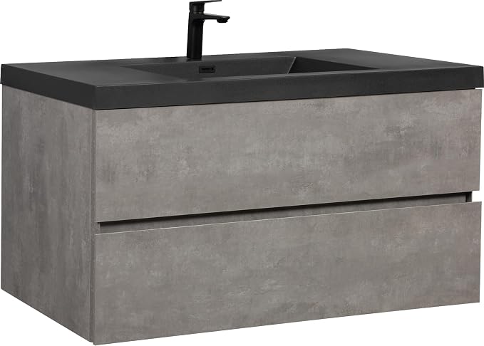 48 Inch Floating Bathroom Vanity with Sink, Modern Grey Wall Mounted Floating Vanity with Scratch-Resistant Quartz Sand Basin and Soft Closing Drawers, Pre Assembled Bathroom Vanity