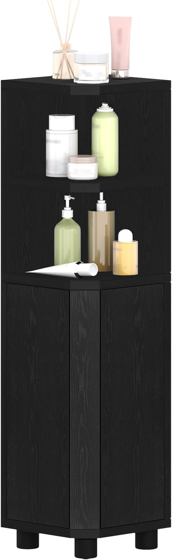 Corner Cabinet, Small Bathroom Corner Cabinet with Doors, Narrow Storage Cabinets with Adjustable Shelves, Bathroom Organizers and Storage for Small Space, Black BC20004X