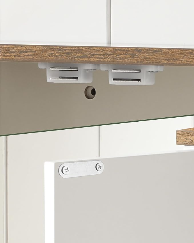 Bathroom Wall Cabinet, Medicine Cabinet with Open Partition and Towel Bar, Rustic Storage Cabinet with Open and Hidden Storage Space, for Bathroom, Living Room, Kitchen, White and Walnut