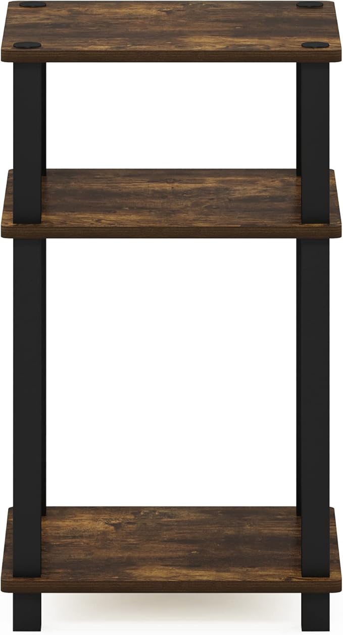 Furinno JUST Night Stnad, 3-Tier Nightstand Open Shelf, Toolless Assembly Bedside Table, End Table, Side Table, with Square Tube, for Living Room, Bedroom, Amber Pine