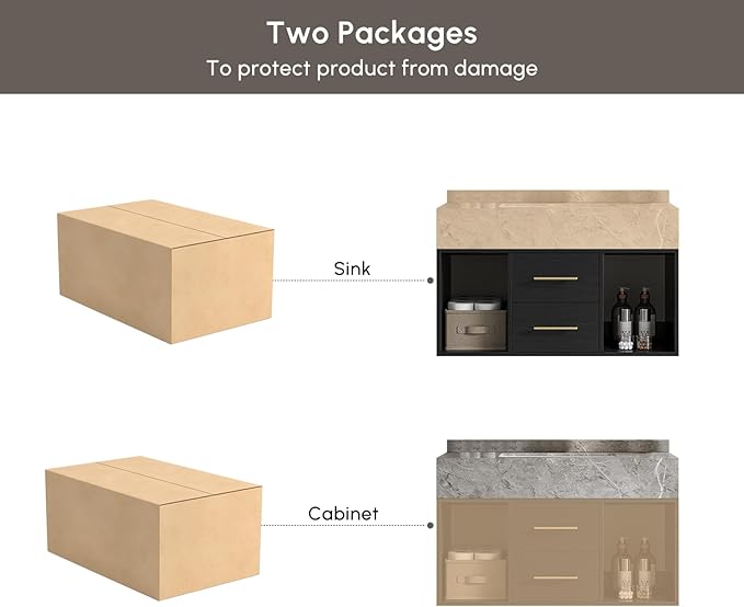 homary 35.4" Floating Bathroom Vanity with Sink, Modern Wall-Mounted Vanity Bathroom Cabinet with Sintered Stone Countertop, Undermount Sink & Black, 2 Open Storage Shelves