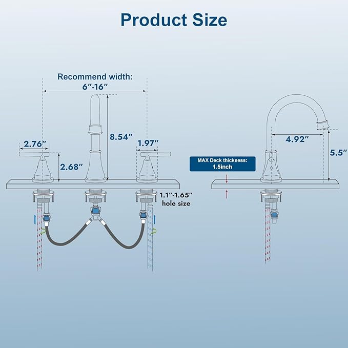 Widespread Bathroom Faucet 3 Hole, 8 inch Bathroom Sink Faucet with Pop-up Drain and Supply Lines, Two Handles, Stainless Steel, Brushed Nickel
