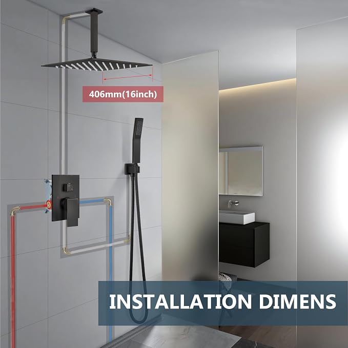 Aolemi Ceiling Shower Faucet with Handheld 16 Inch Head Oil Rubbed Bronze | Shower Valve and Trim Kit,SUS304 Rain Head and Handle Set System,All Metal,Bathroom, Handheld Spray