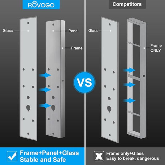 ROVOGO Glass Shower Panel Tower System With Adjustable Shower Head, White | Stainless Rain Shower Head, 5-Setting Handheld, 6 Body Jets, Tub Spout, Shower Column With Brass Mixing Valves, 47-1/5 Inch