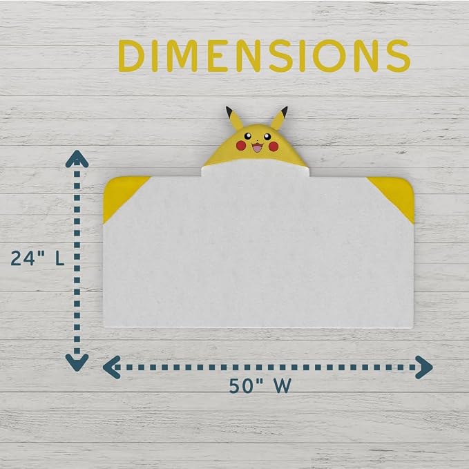 Pokemon Anime Kids Super Soft Bath/Pool/Beach Soft Cotton Terry Hooded Towel Wrap, 24 in x 50 in, (Official Licensed Product) By Franco