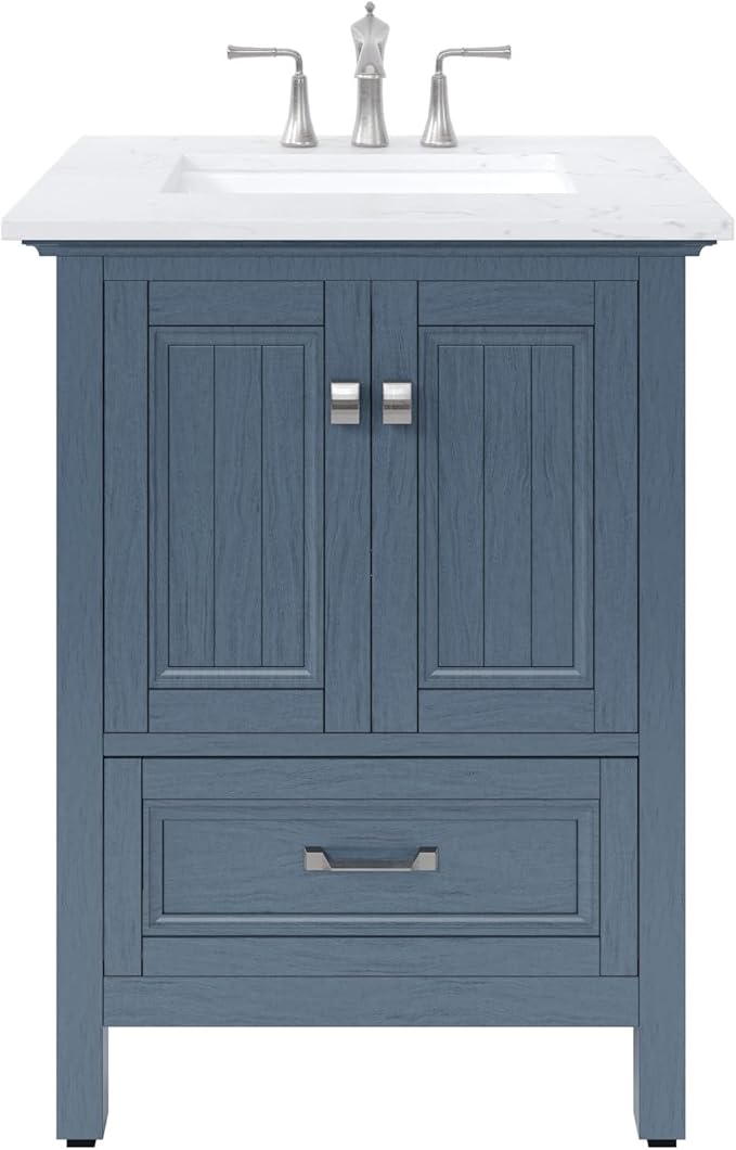 Eviva Britney 24 in. Ash Blue Single Sink Bath Vanity with Carrara Quartz Top and Undermount Porcelain Sink