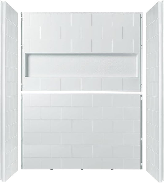 WOODBRIDGE 4-Piece Tile-style Shower Wall Panel Surround Kit, 60"W x 32"D, Staggered Brick Pattern, Easy to Install, High Gloss White Finish