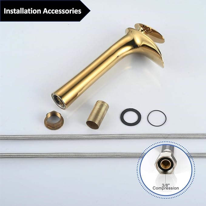 Luxury Gold Tall Bathroom Faucet - Modern Single Lever Sink Mixer Tap, Elegant Waterfall Design, Stylish Upgrade for Home, Single Hole Installation