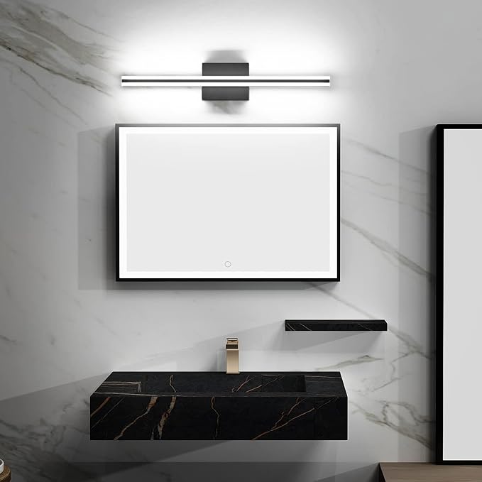 SOLFART Bathroom Vanity Lights Over Mirror 14W 24 Inch Modern Black Bathroom Light Fixture 6000K ND